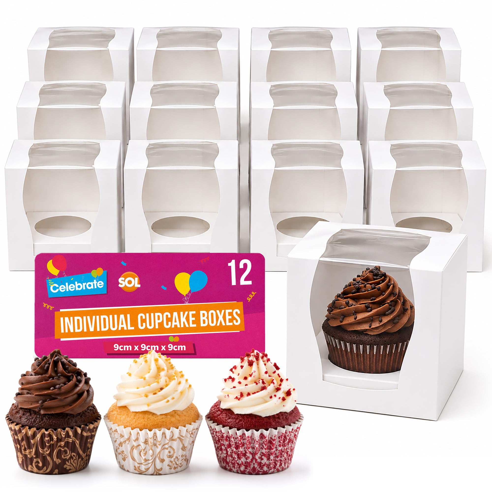 Sol 12 Cupcake Boxes Individual Box With Window Removable Inner Tray