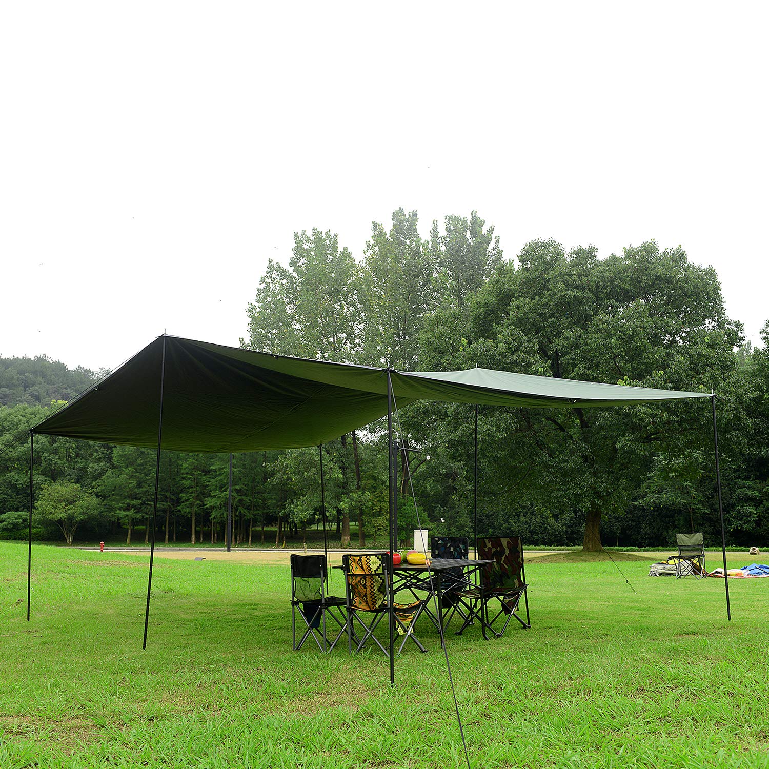 Wind Tour Toldo multifuncional portátil para acampar al aire libre, viajes, mochilero, lona, protección UV ligera y poliuretano de 3000 mm, impermeable, refugio de lona para lluvia (177 x 236