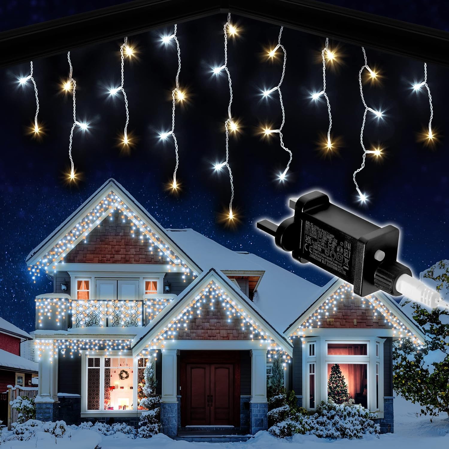 Shatchi Warm And Cool White 240Leds Waterfall Icicle Christmas Lights - Multifunction 8 Modes, Timer Clear Cable Indoor/Outdoor Low Voltage Waterproof Curtain Light Christmas Decoration