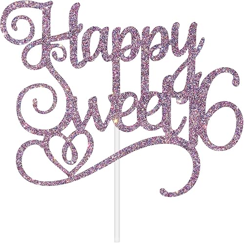 Miniatura 7 de Happy Sweet 16 - Decoración para tartas de cumpleaños de 16 años, decoraciones de feliz cumpleaños de 16 años para niñas y niños, purpurina morada