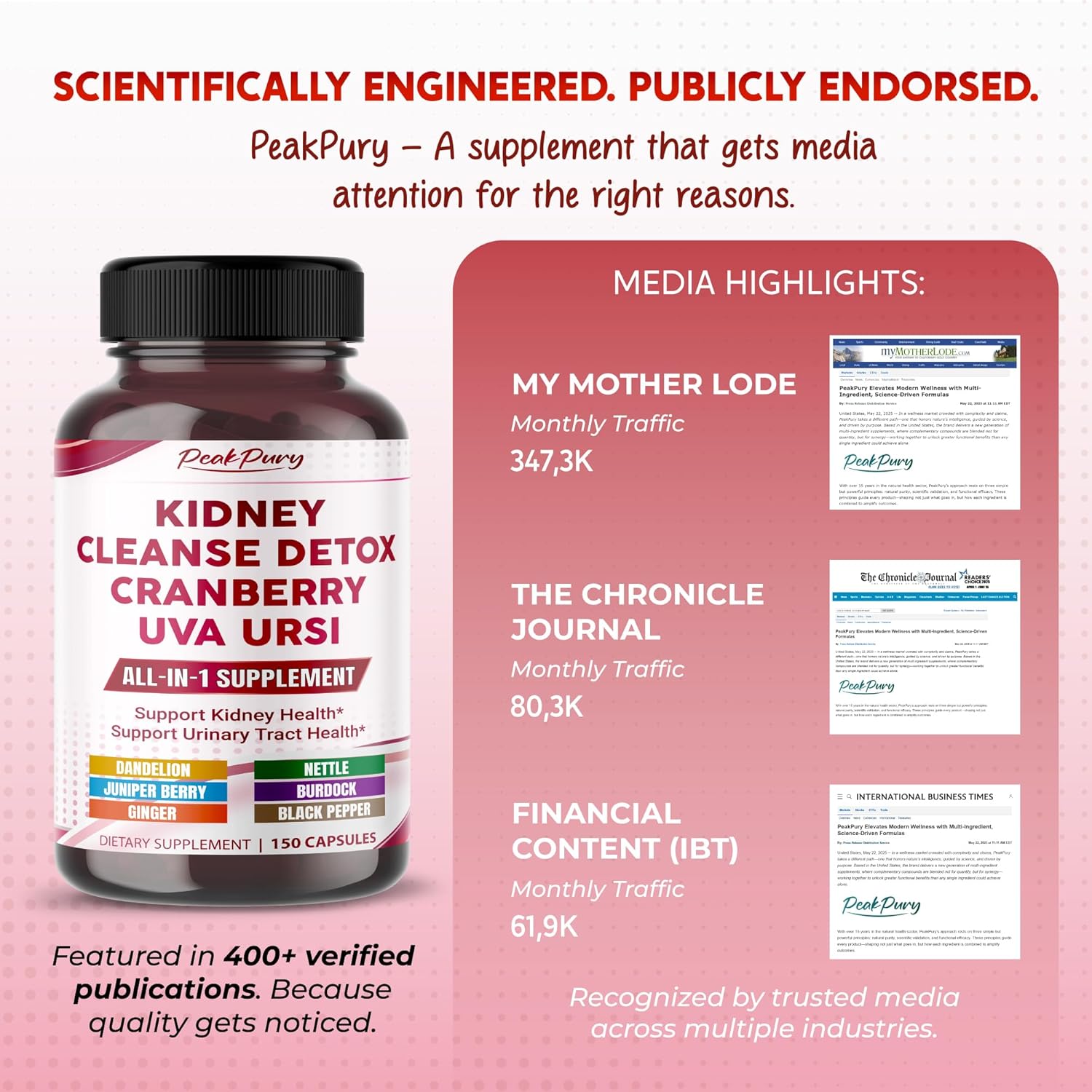 Ultra Kidney Cleanse Detox Supplement- Cranberry, Uva Ursi & Herbal Blend for Kidney Health -Includes Dandelion, Nettle, Juniper Berry 150 Capsules - Image 6