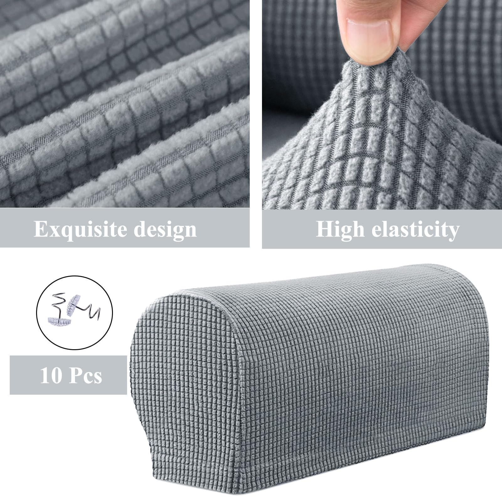 FUAAOLIY Stretch Armrest Covers for Chairs and Sofas Couch Arm Covers for Sofa Spandex Armrest Covers Anti-Slip Furniture Protector Washable Armchair Slipcovers for Recliner Set of 2 (Light Gray) - Image 2