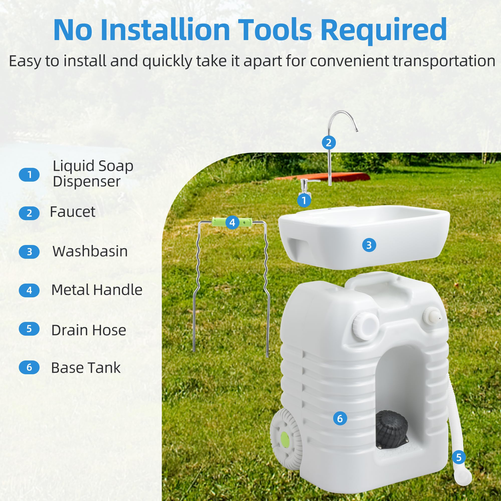 Station De Lavage Des Mains Yescom 45L – Évier Portable Avec Pompe, Pour Camping