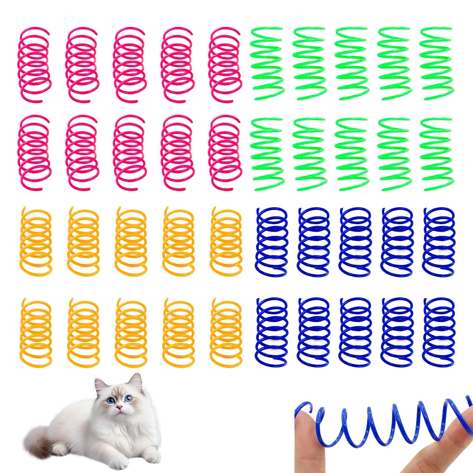 40 Pcs Cat Springs, Colorful Plastic Cat Spring Toy, Durable Bpa Free Springs for Cats, Interactive Heavy Plastic Spring to Kill Time and Keep Fit, for Swatting, Biting, Hunting
