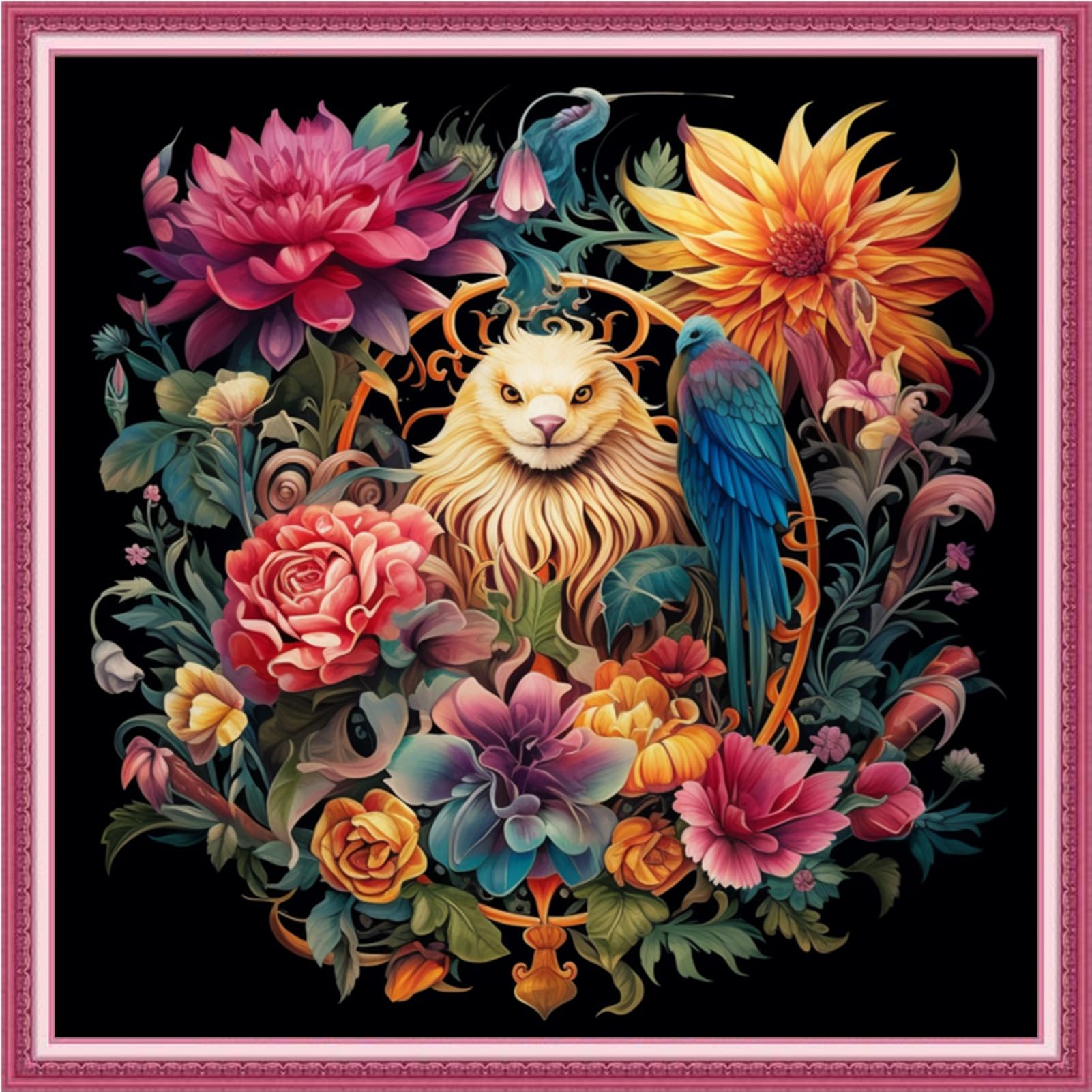 Joyhoor Cross Stitch Kits for Beginners Stamped Cross-Stitch Supplies Needlework preprint Embroidery Kits for Adults DIY Needlepoint Kits Embroidery Patterns 11CT-Floral Animals 18.x18 inch