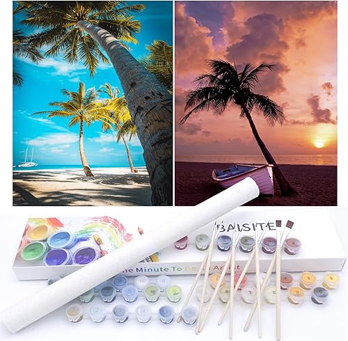 Miniatura 112 de Baisite 1112 Pintura por números, para adulto, principiante, niño, 12 pulgadas de ancho x 16 pulgadas de largo, 2 lienzos, 8 pinceles de madera