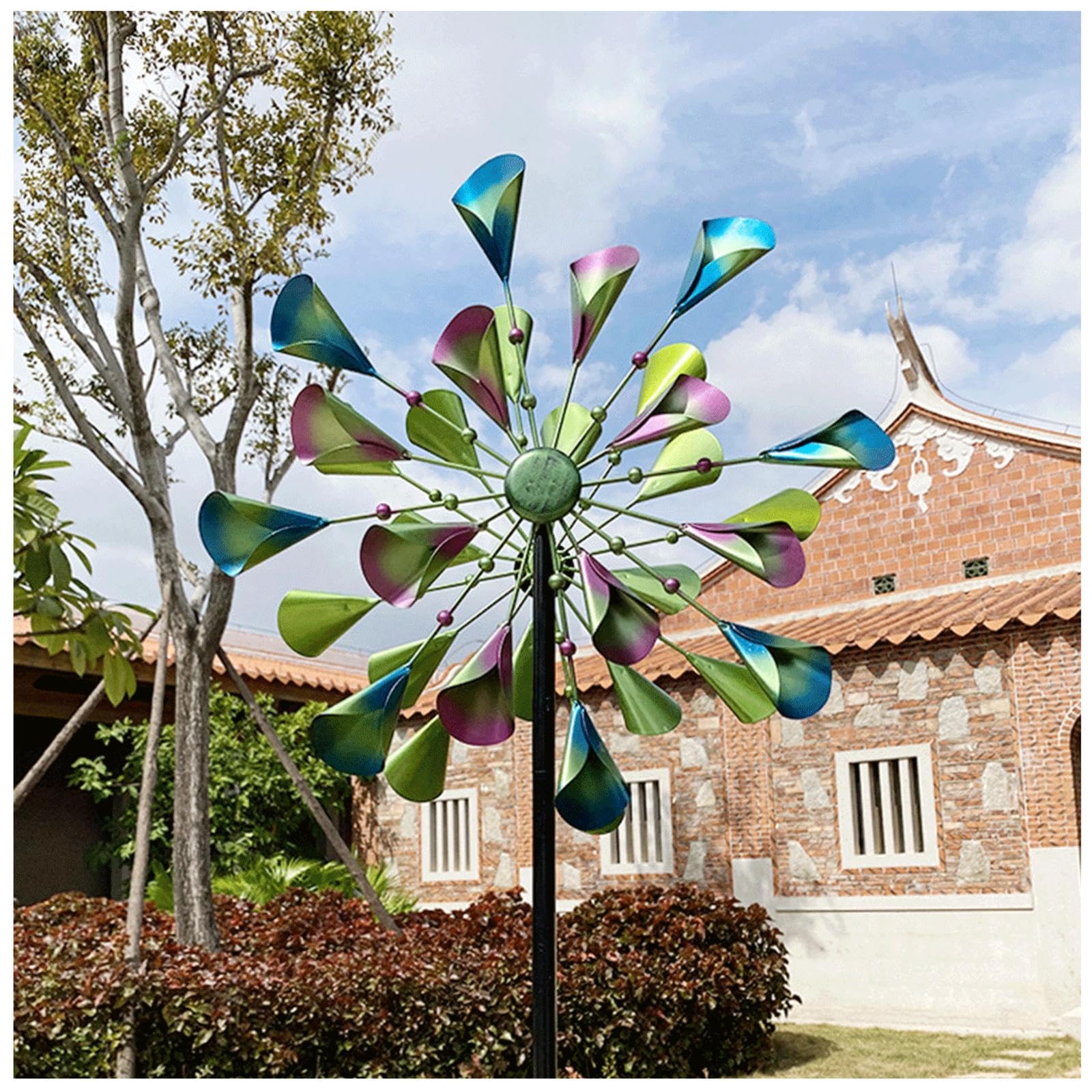 Wiatrak słoneczny, 78 × 20 cali, z metalowymi palikami ogrodowymi Magic Metal Kinetic Sculpture Wiatrak do ogrodu Yard Trawnik na podwórku
