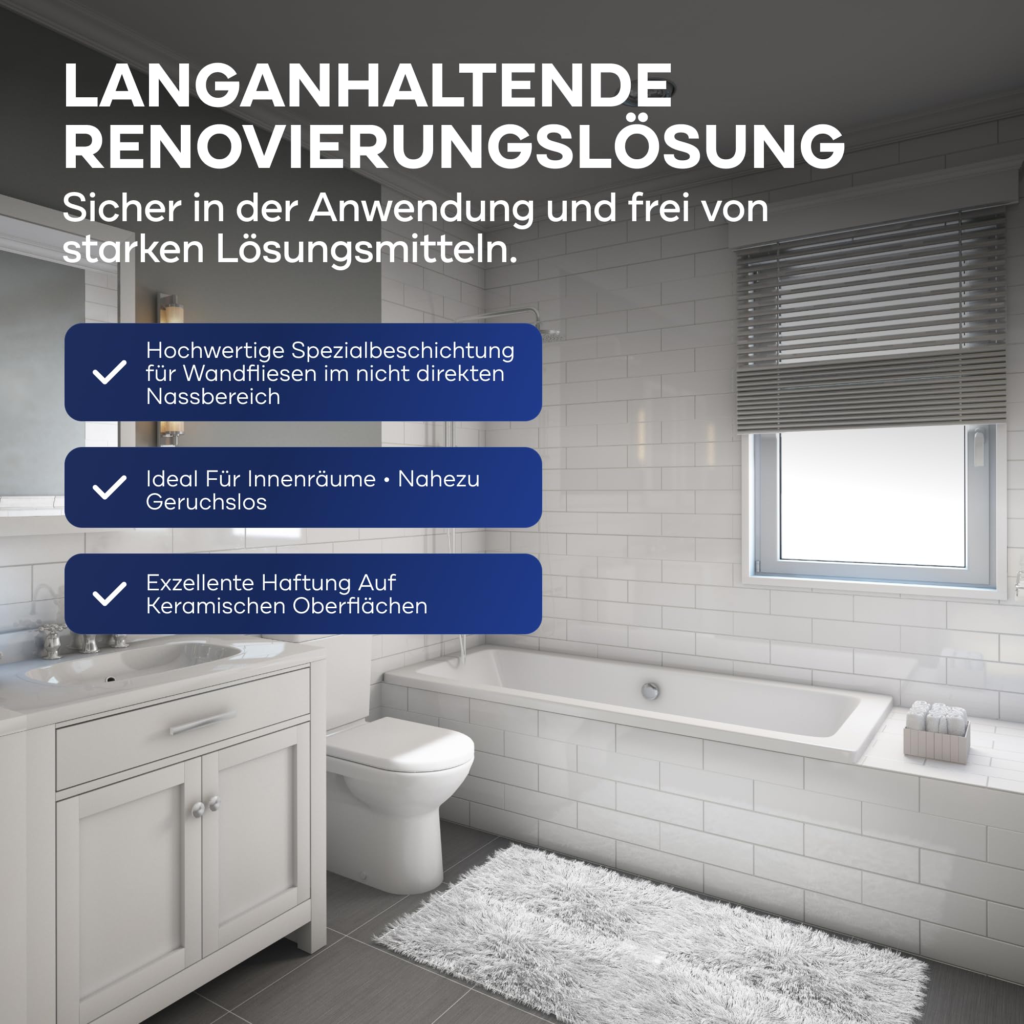 Plid® Fliesenfarbe Badezimmer & Küche [FEUCHTIGKEITSBESTÄNDIG] Fliesenlack Cremeweiß 2,25l fürs Bad - Fliesen neu streichen & lackieren im Innenbereich - 3in1 Fliesen Farbe Lack - Made in Germany Set