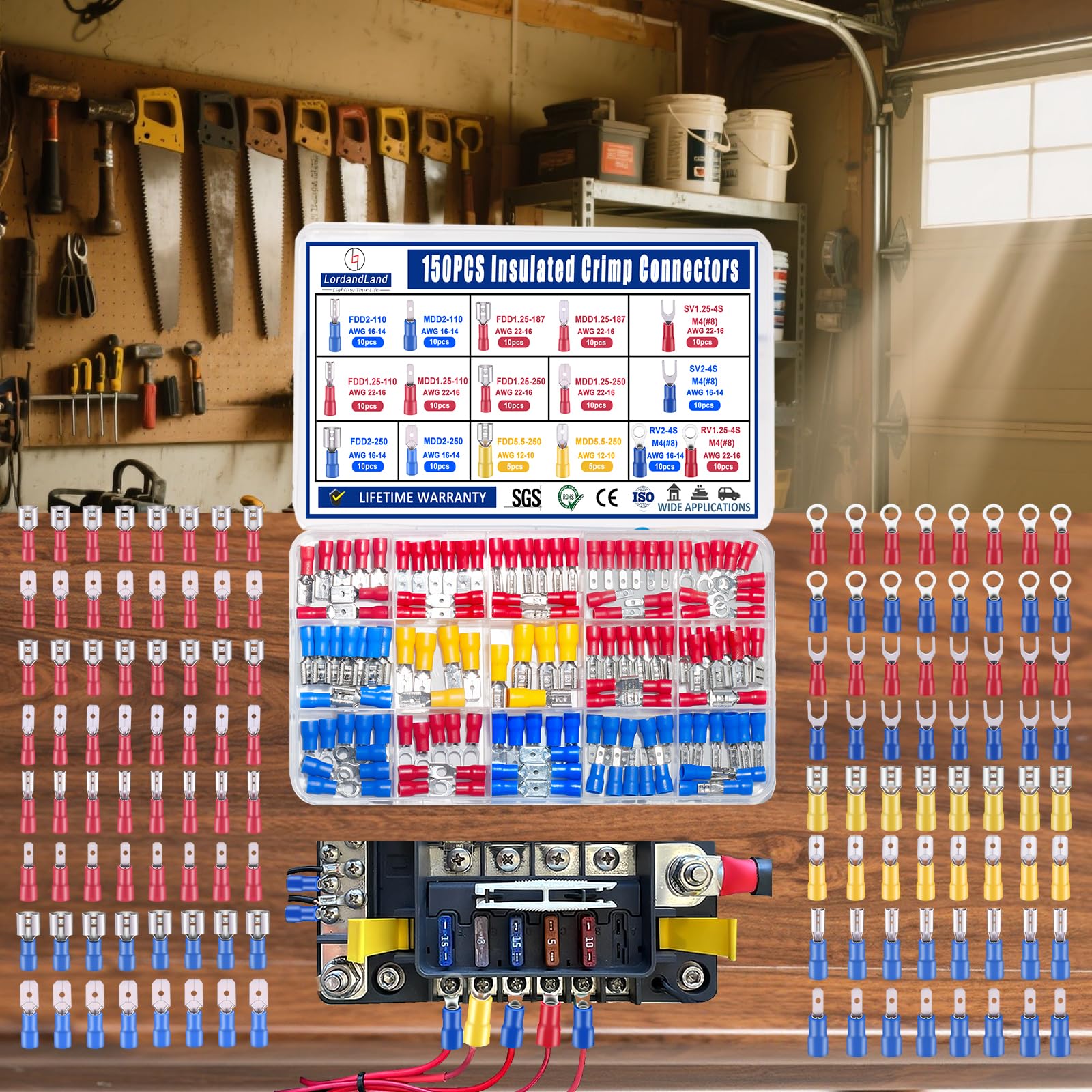 Crimpverbinder, 2,8 mm, 4,8 mm, 6,3 mm, männlich und weiblich, Flachsteckverbinder-Set, 16 Arten Crimpklemmen, elektrische Anschlüsse, inklusive Spatenring, Gabeldrahtverbinder, 150 Stück