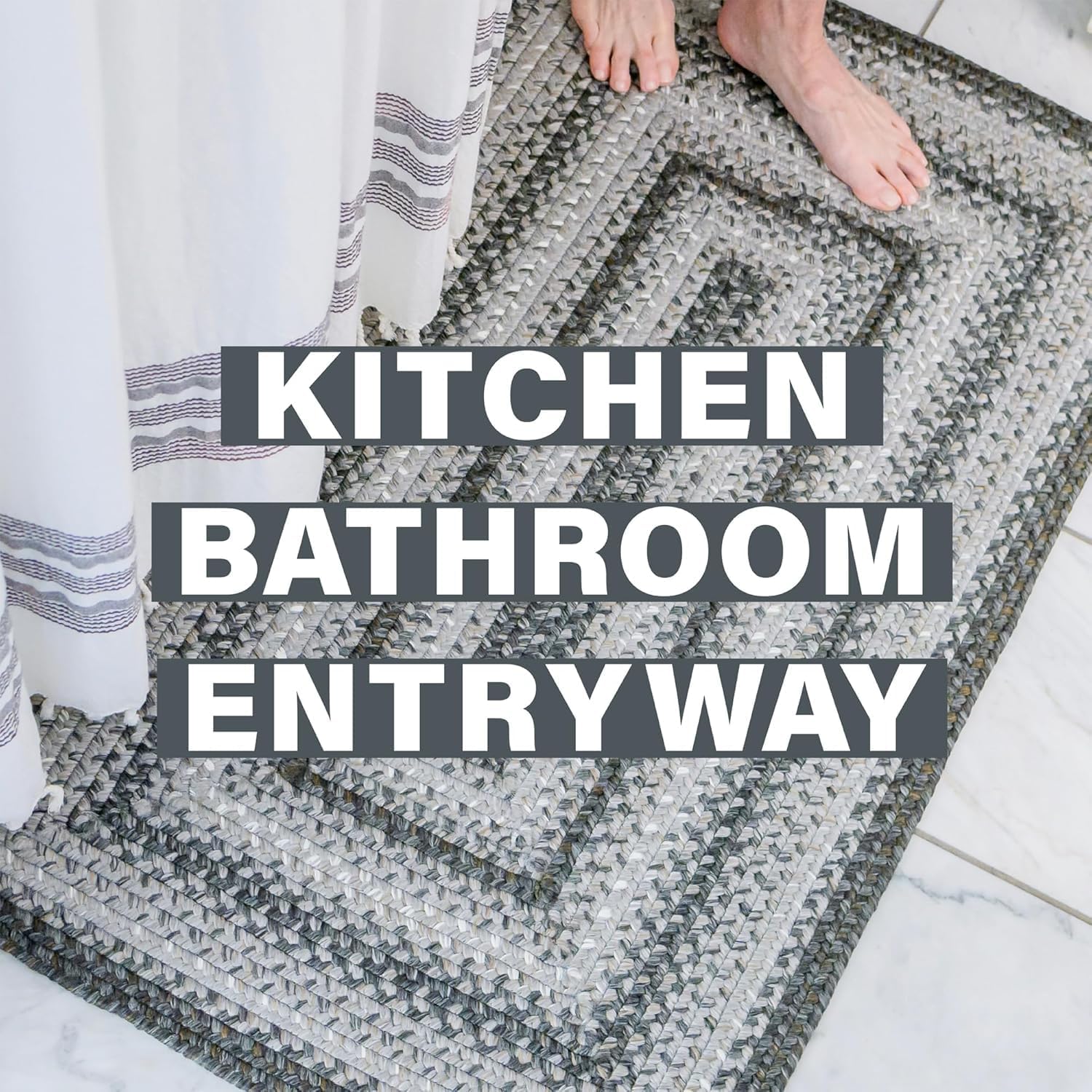 Graphite Gray Kitchen Rugs 2'x3' - Small Braided Rug Also Ideal for Outdoor Entryway and Bathroom, Waterproof and Machine Washable - for Country Farmhouse Decor