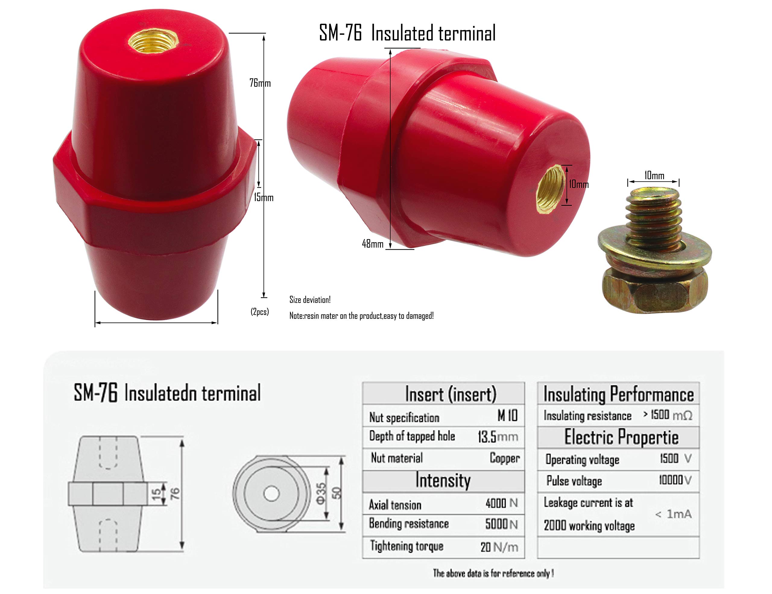Isolatoren M10 Rot 35x32mm Polyesterharz-Stiftisolator 35x32mm