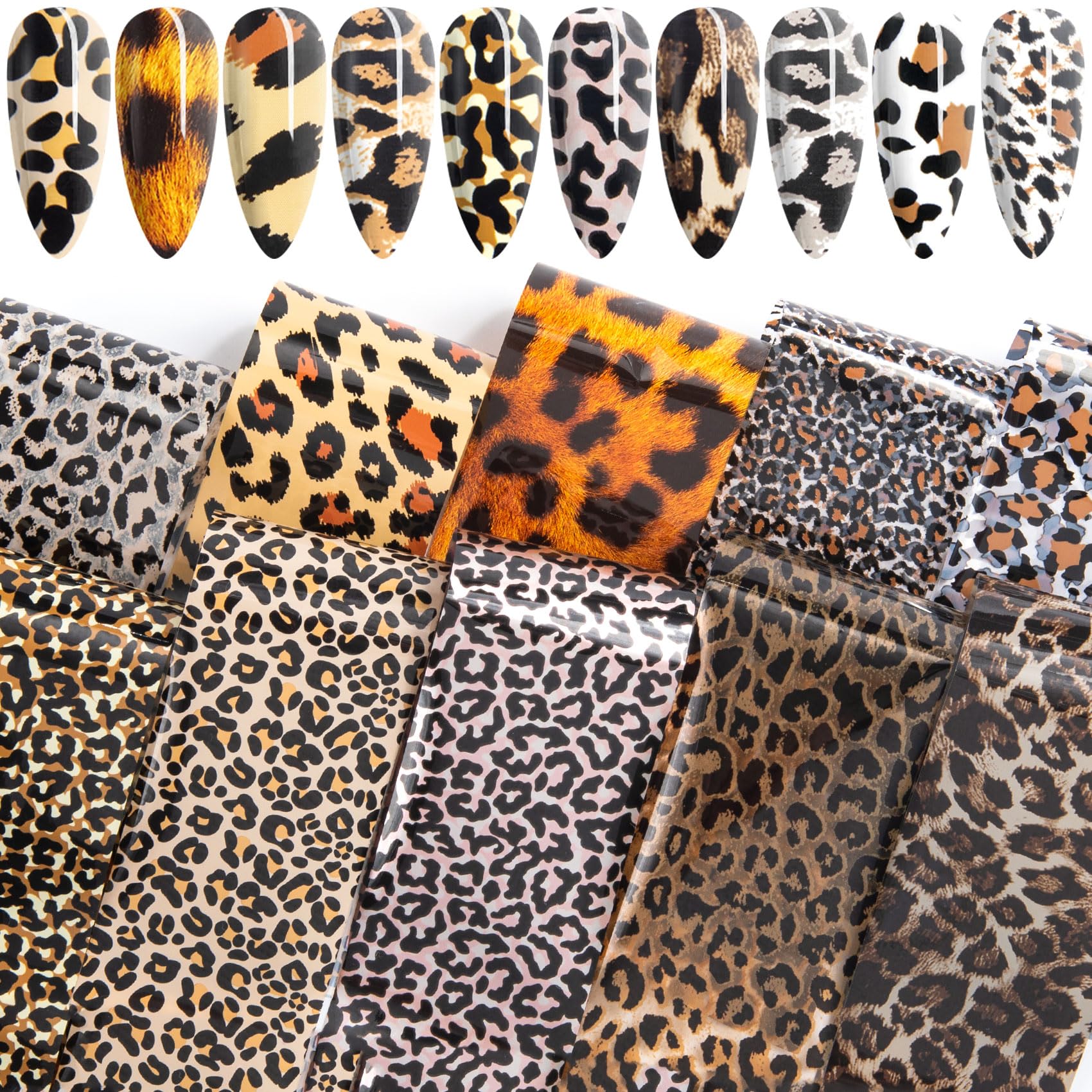 Alpinleux 10 Pcs Print Leopard Nail Art Transfer Stickers, Adhesive Decals Nail Art Supplies, Snake Print Nail Foils, Manicure Accessories for Nail Decorations