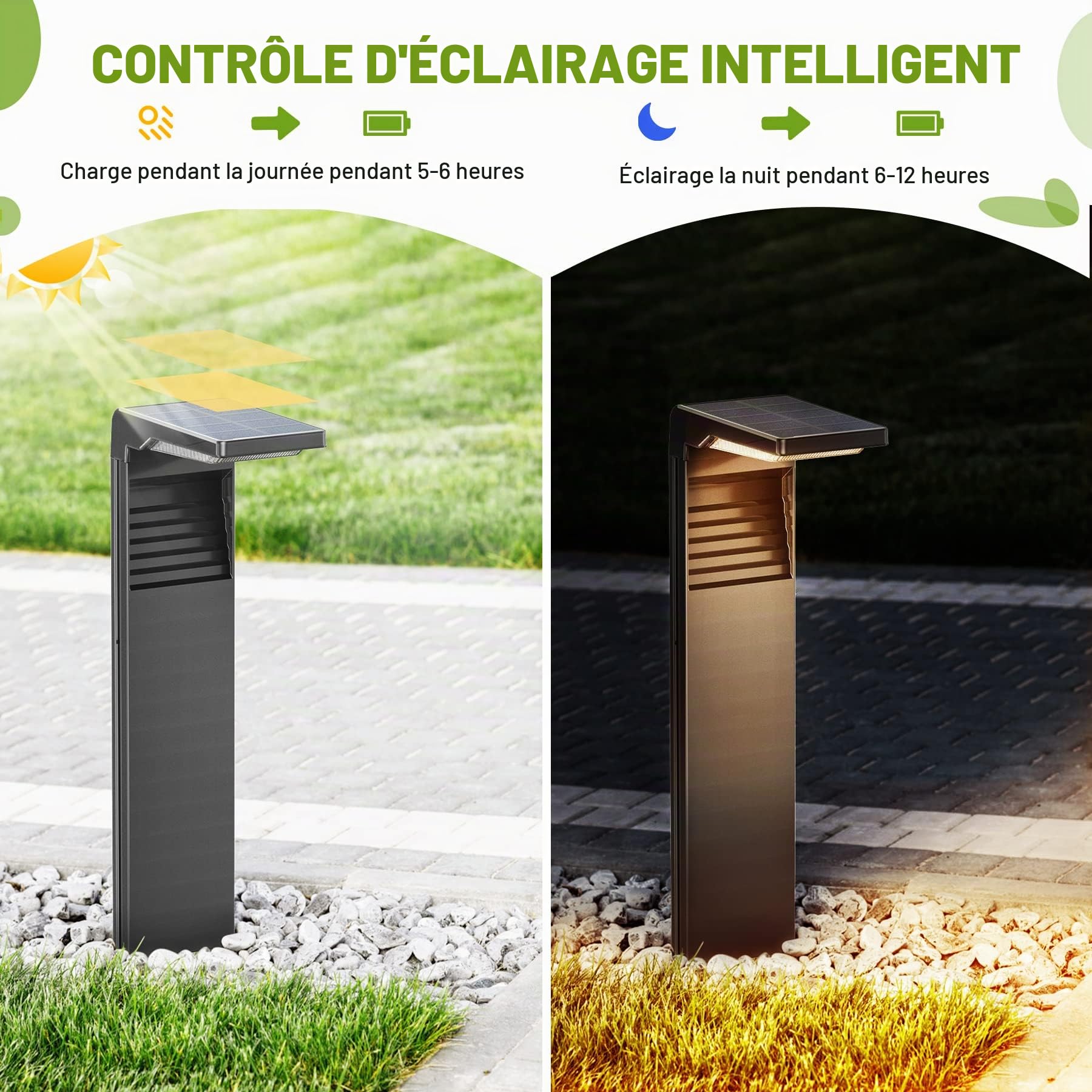 LED Outdoor Solar Light, 2 modes lumineux, chaud chemin d'éclairage solaire blanc ip64 imperméable à l'eau pour l'extérieur, arrière - Cour, jardin, pelouse éclairage 6pcs