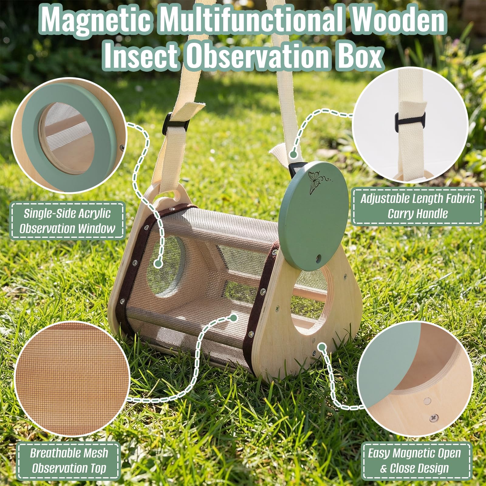 WOODENFUN Set di 8 giocattoli in legno per bambini, set da 8 pezzi, per bambini, avventura, esploratore, giocattolo per attività all'aperto, 3 anni +