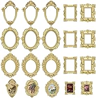 15PCS Vintage Gold Resin Mini Photo Frames - Tiny Antique Oval Rectangle Small Picture Frames for Wall Hanging Tabletop Decor