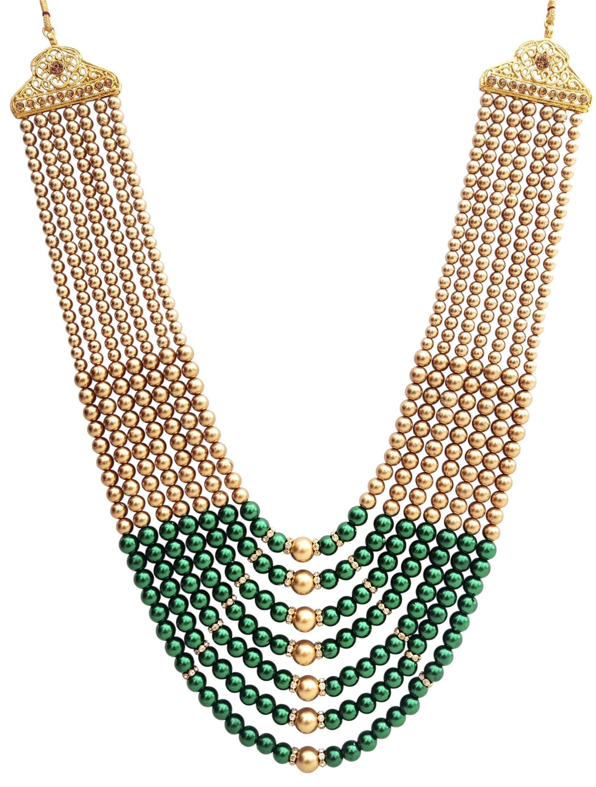 RAADHE CREATION Seven Layers Long Mala for Men Wedding Traditional Gold Plated Dulha Necklace For sherwani (Green) (B099N73QN8) Amazon Price History, Amazon Price Tracker