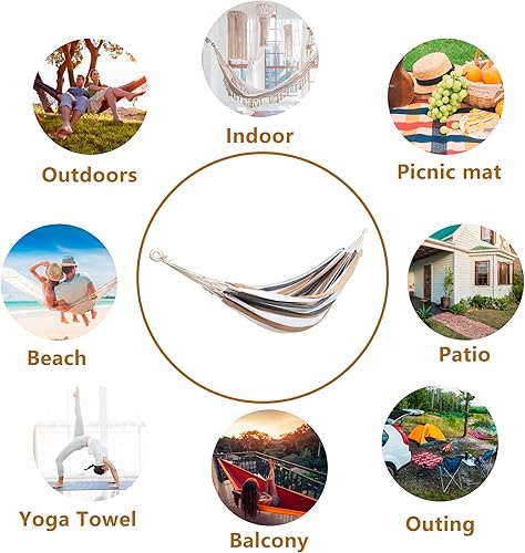Miniatura 5 de ROOITY Hamaca doble brasileña con bolsa de transporte portátil, tela tejida suave, hasta 450 libras para colgar en patio, árboles, jardín, patio