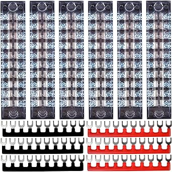 Terminal Block 10 Position, 12PCS 6 Set Terminal Block Strip & Ground Terminal Block, Screw Terminal Block with Cover, Pluggable PCB Terminal Blocks, Busbar Terminal Blocks 600V 15A Dual Row Insulated