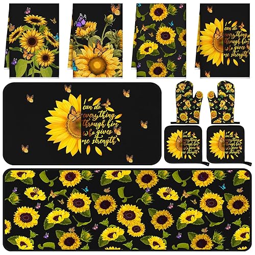 10 Pcs Sunflower Kitchen Decor Sunflower Oven Mitts and Pot