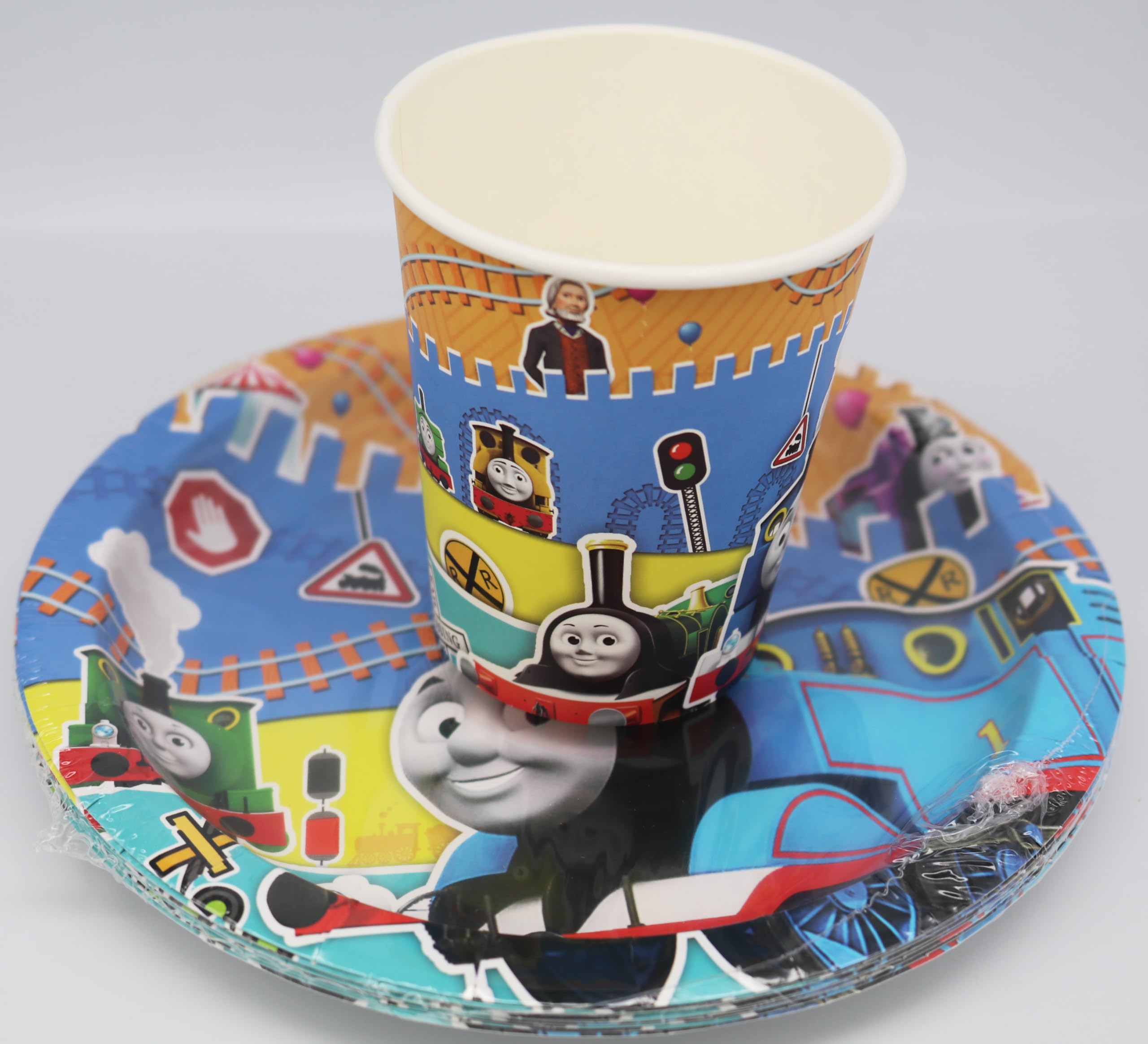 Set di 61 stoviglie Thomas per feste di compleanno per bambini, compresi piatti di carta, bicchieri, tovaglioli e tovaglie, adatte per 20 compleanni per bambini