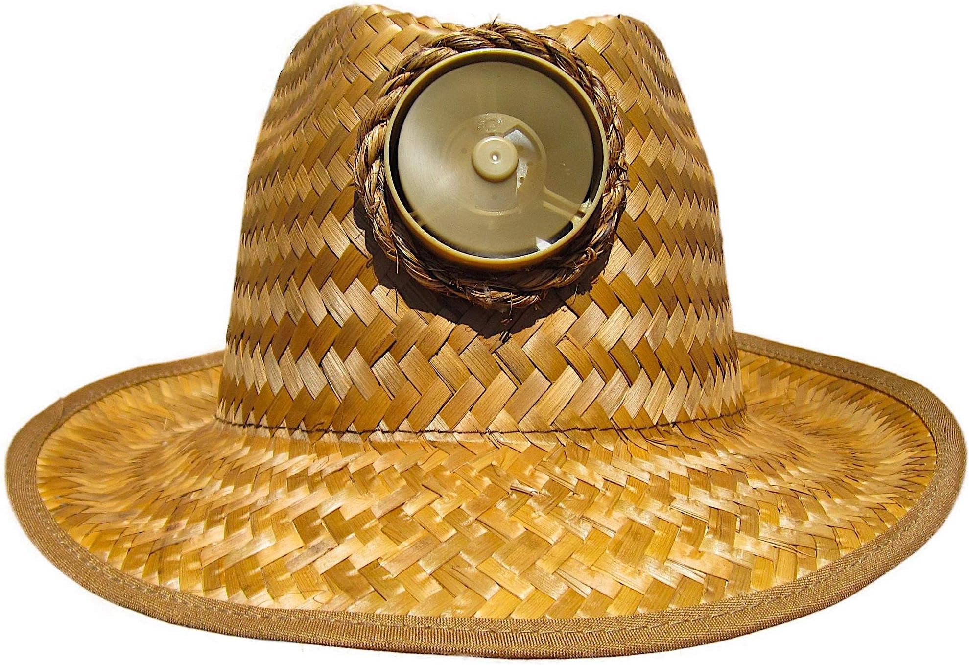 Fedora Sun Hat Cooling Solar Powered with Fan Brown Straw Cool UPF 50+ Protection M/L