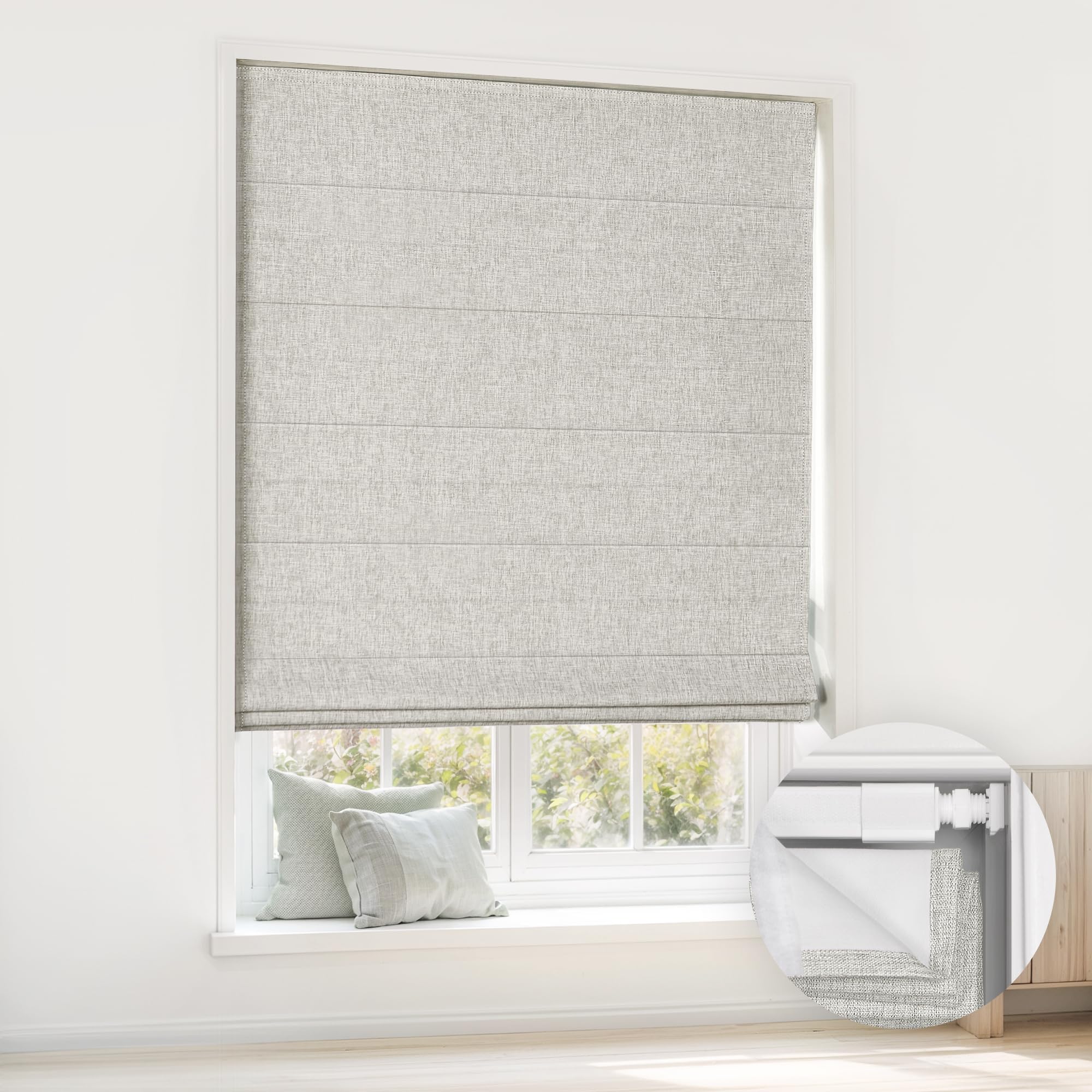 LazBlinds No Drill Cordless Roman Shades, 21'' W x 48'' H, Grey