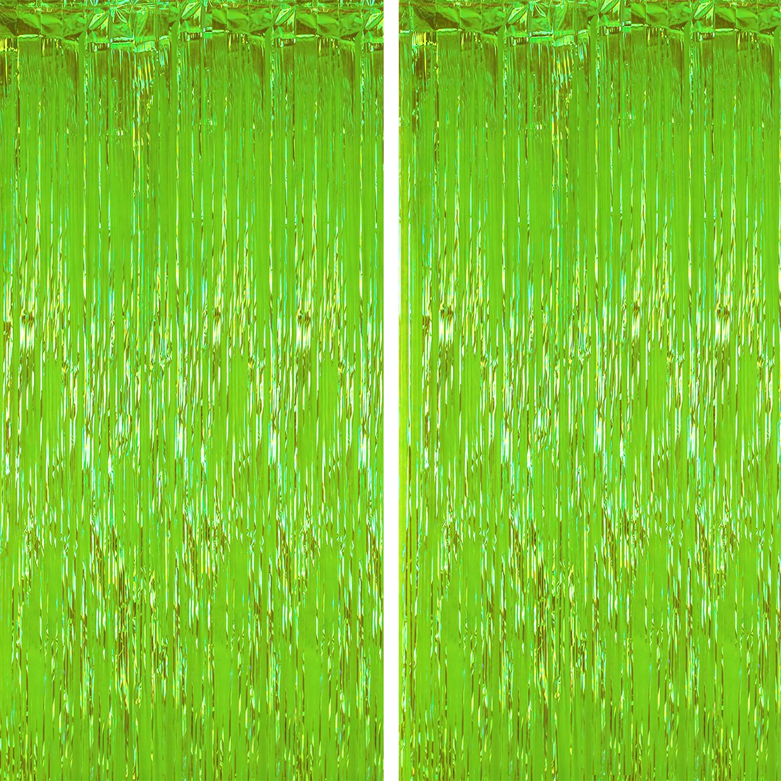 Voircoloria Green Iridescent Fringe Backdrop Curtains,3.3x6.6ft, 2 Pack | Tinsel Streamers, Door Shimmer, For Baby Shower, Birthday Party Decorations, Graduations