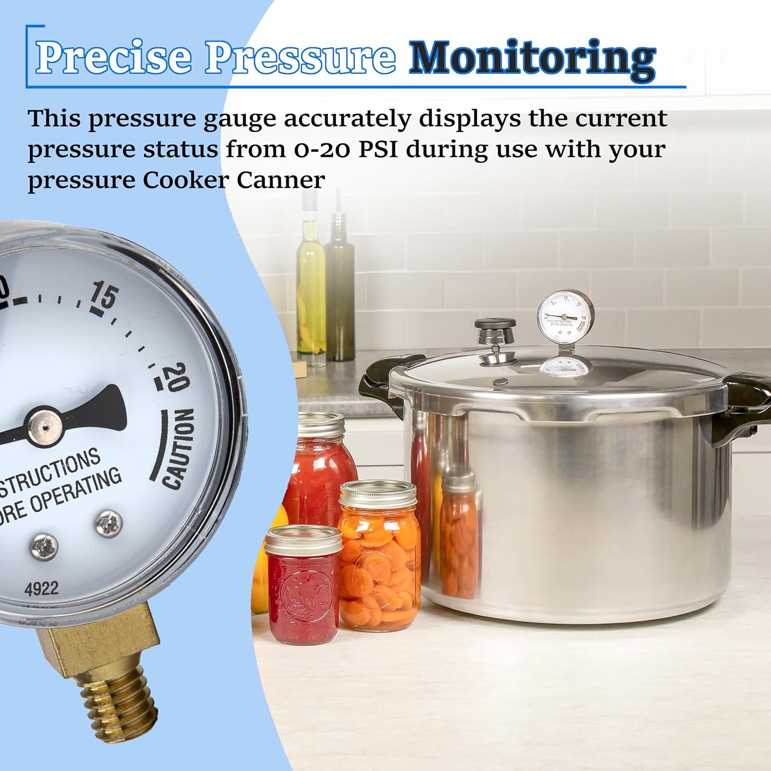Stainless Steal Cooker Pressure Guage,Replace for Presto 85772 82237 82121