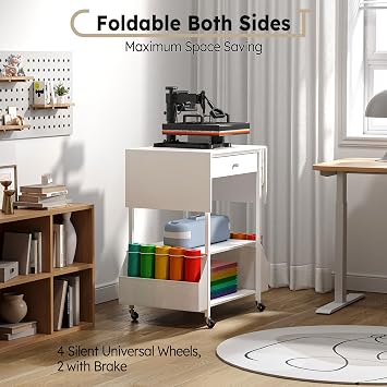 Crafit Foldable Heat Press Table, Hold 36 Vinyl Rolls, Large with Wheels