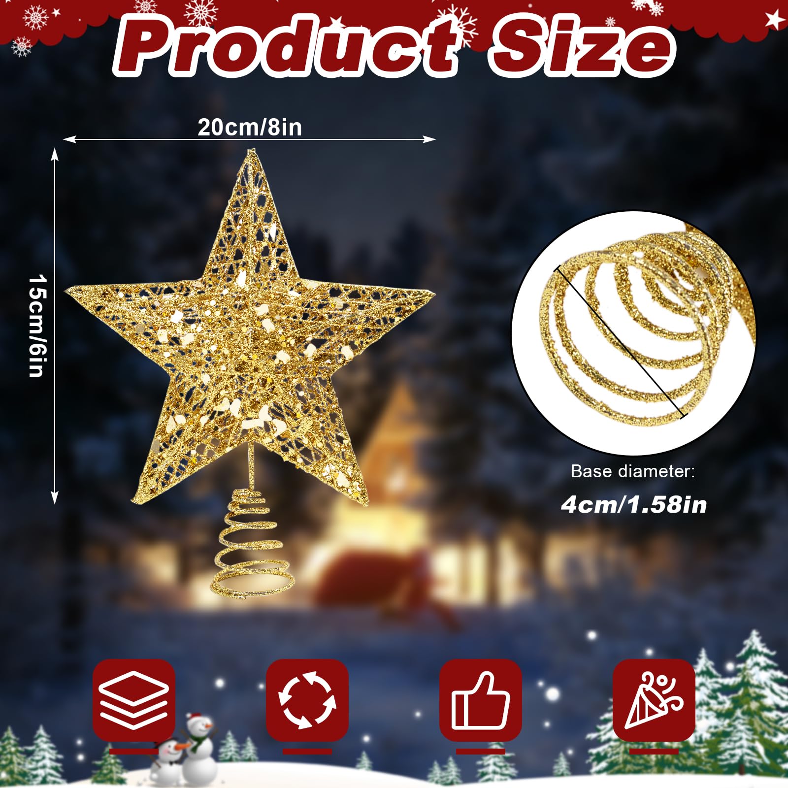 KEYIDO Christmas Tree Topper Star for Christmas Tree Toppers Xmas Gold Metal Stars for Top of Christmas Tree Decorations Small 15 * 20 cm - Image 2