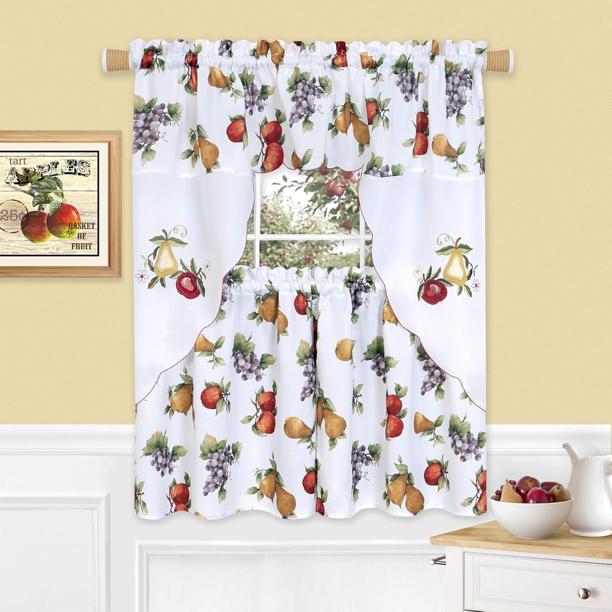 Ambrosia Embellished Tier & Swag Set, 58 x 36 in | Tier Panel: Fabric Panels Add Light Control, Decorative Pattern, and Finished Hanging Details.