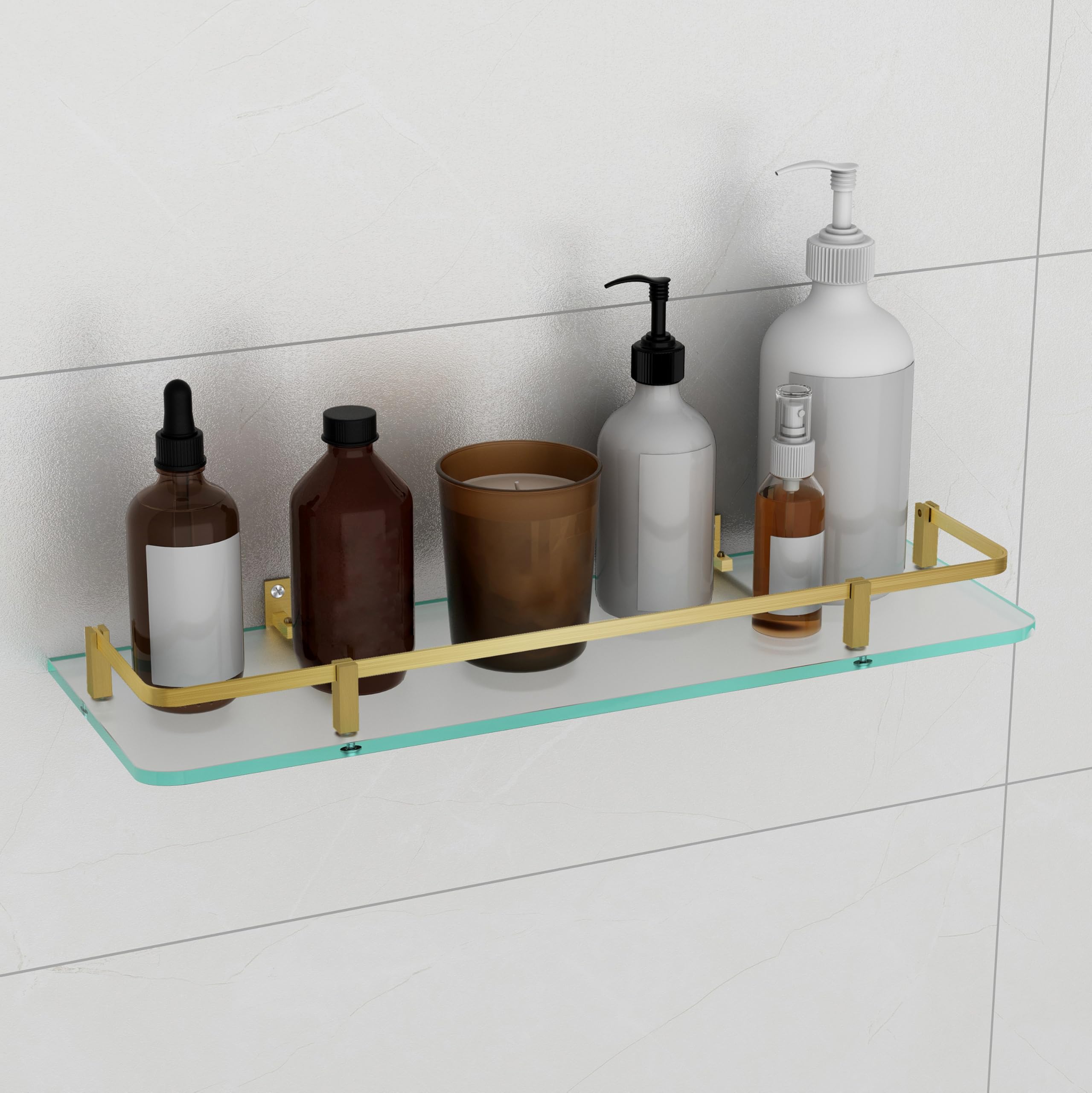 Plantex Premium Frosted Glass Shelf for Bathroom/Kitchen/Living Room with Brass Railings and Brackets - Bathroom Accessories (Brass Antique - 18x6 - Pack of 1)-image-47