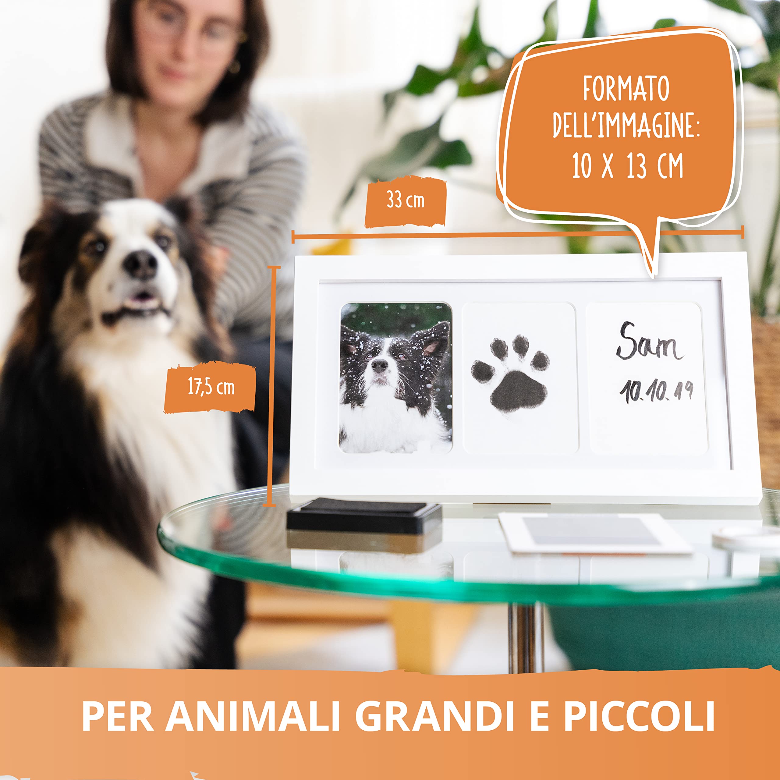 AMARI ® Kit per la stampa di zampe di animali domestici con 2 tamponi per timbri e 4 schede di stampa - impronta cane - regalo per cani - impronta zampa cane - kit impronta