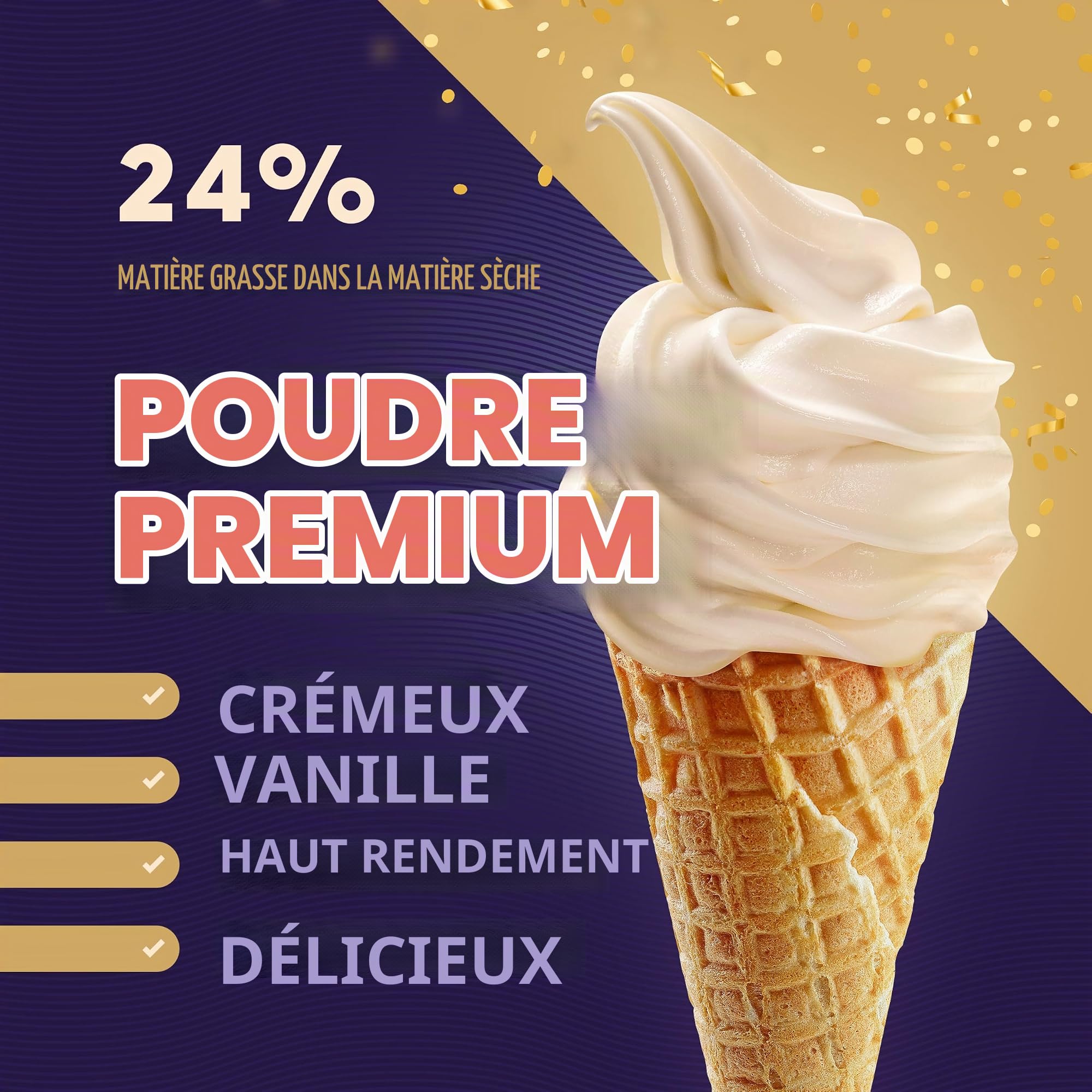 Bounce24 Préparation Glace Italienne Vanille 2 kg – donne 6 kg de glace | Lait entier en poudre inclus, juste de l'eau, crémeux, sans lait en plus