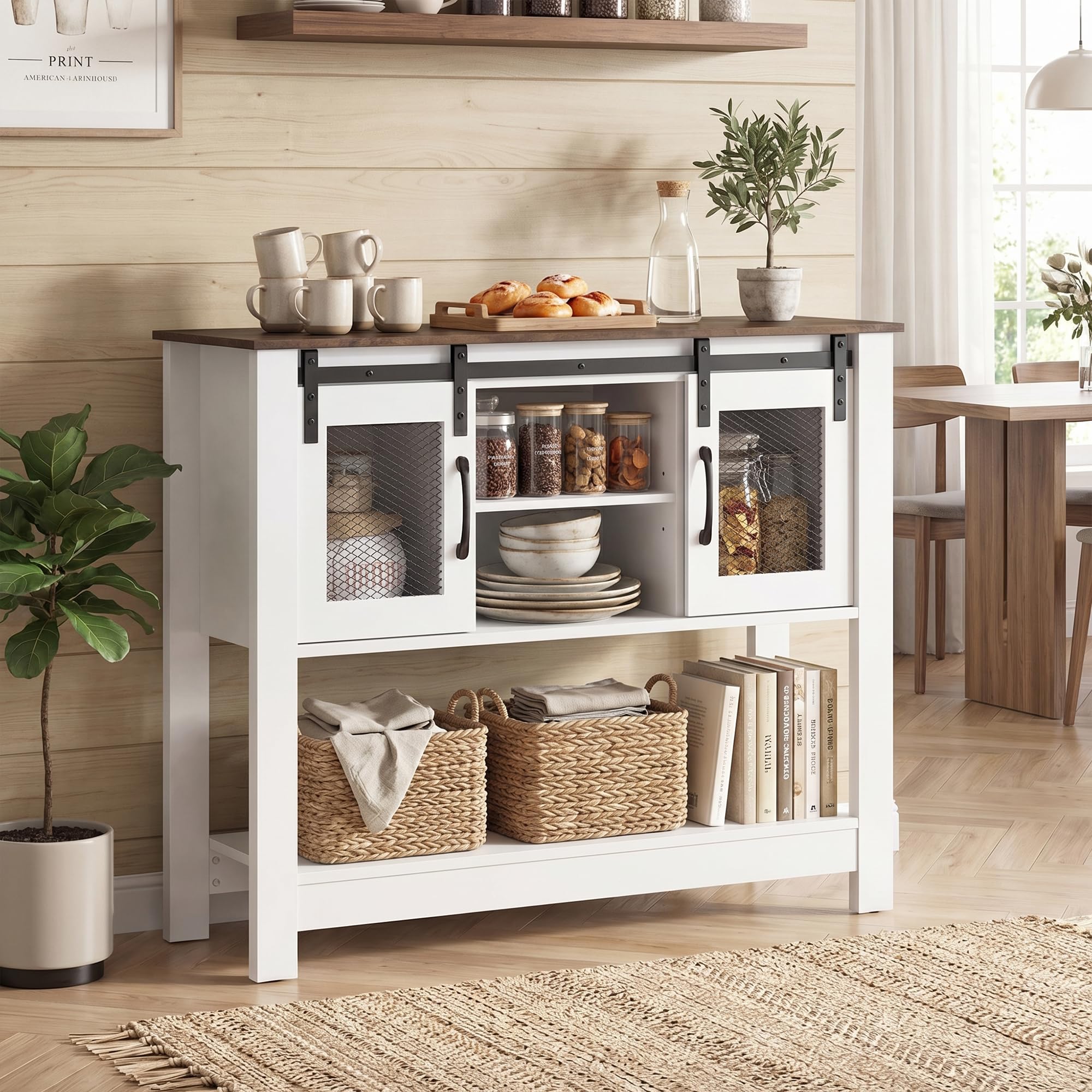 RELAX4LIFE Buffet Cuisine Blanc 100 CM avec 2 Portes Coulissantes