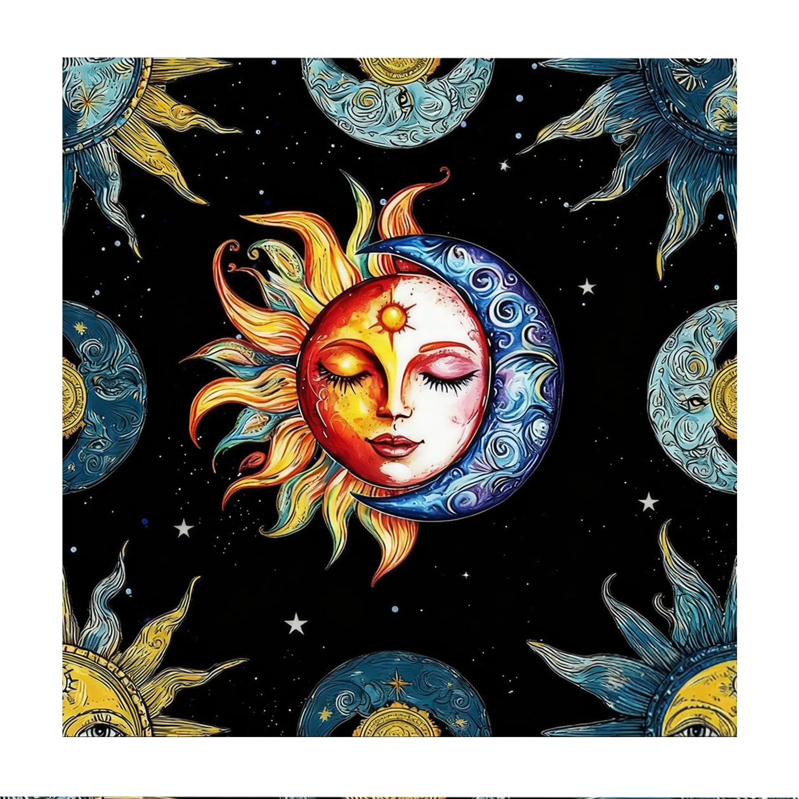 Tappeto per Tarocchi e Carte Oracle, Tovaglia per Altare con Disegno Sole e Luna, Accessorio per Cartomanzia, Pendolo e Divinazione, Ottimo per Chi Inizia a Praticare, 50 cm x 50 cm