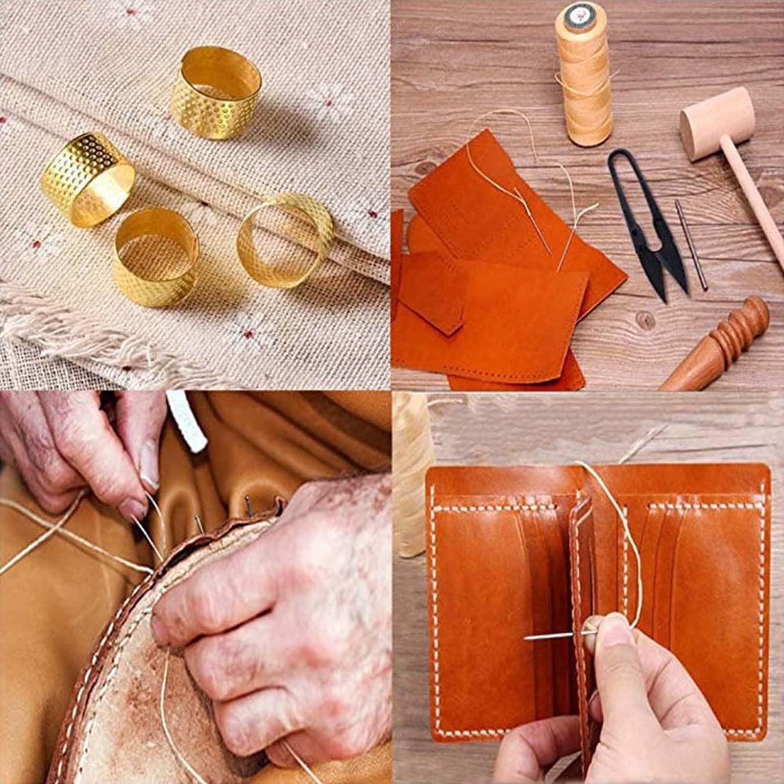 Kit Di Riparazione Per Pelle Professionale - 12m Filo Cerato, Aghi Curvi E Triangolari, Punteruolo, Ditale - Per Divani, Scarpe, Borse