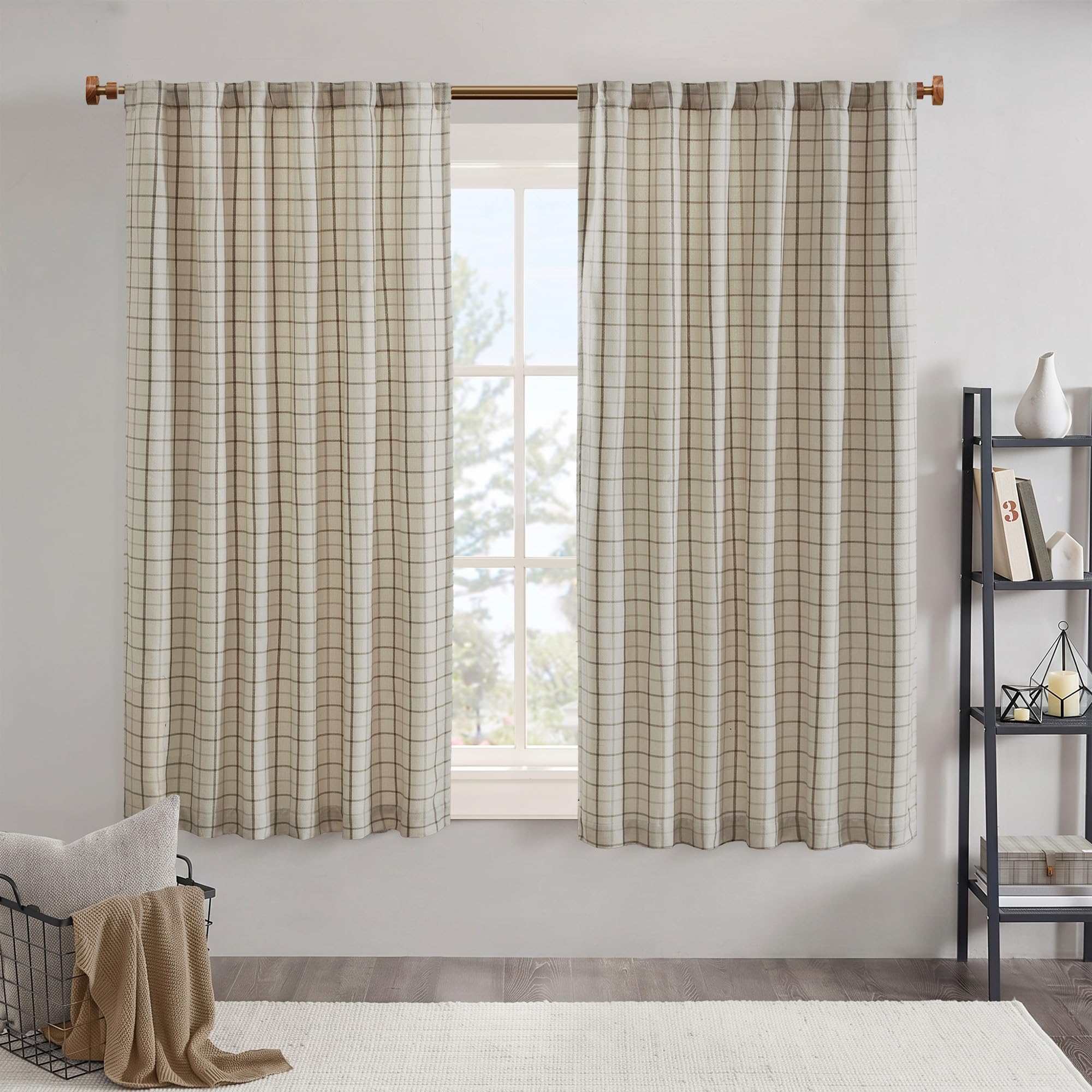 Madison Park Plaid Curtain Thermal Insulated, 1 Panel, 50x63 Natural