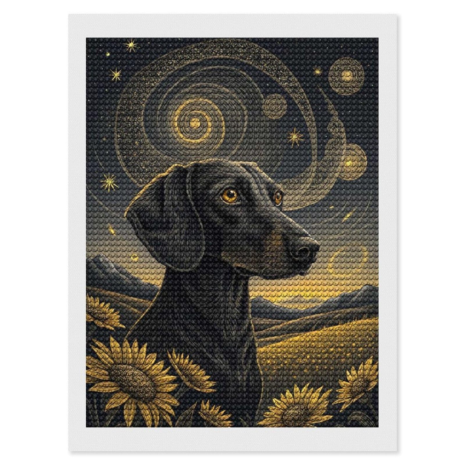 Junmoney Dachshund in A Starry Field Diamond Painting Set 12"x16", Full Kit Included, Sparkling Round Gems, Farmhouse Decor, Festive Craft Gift