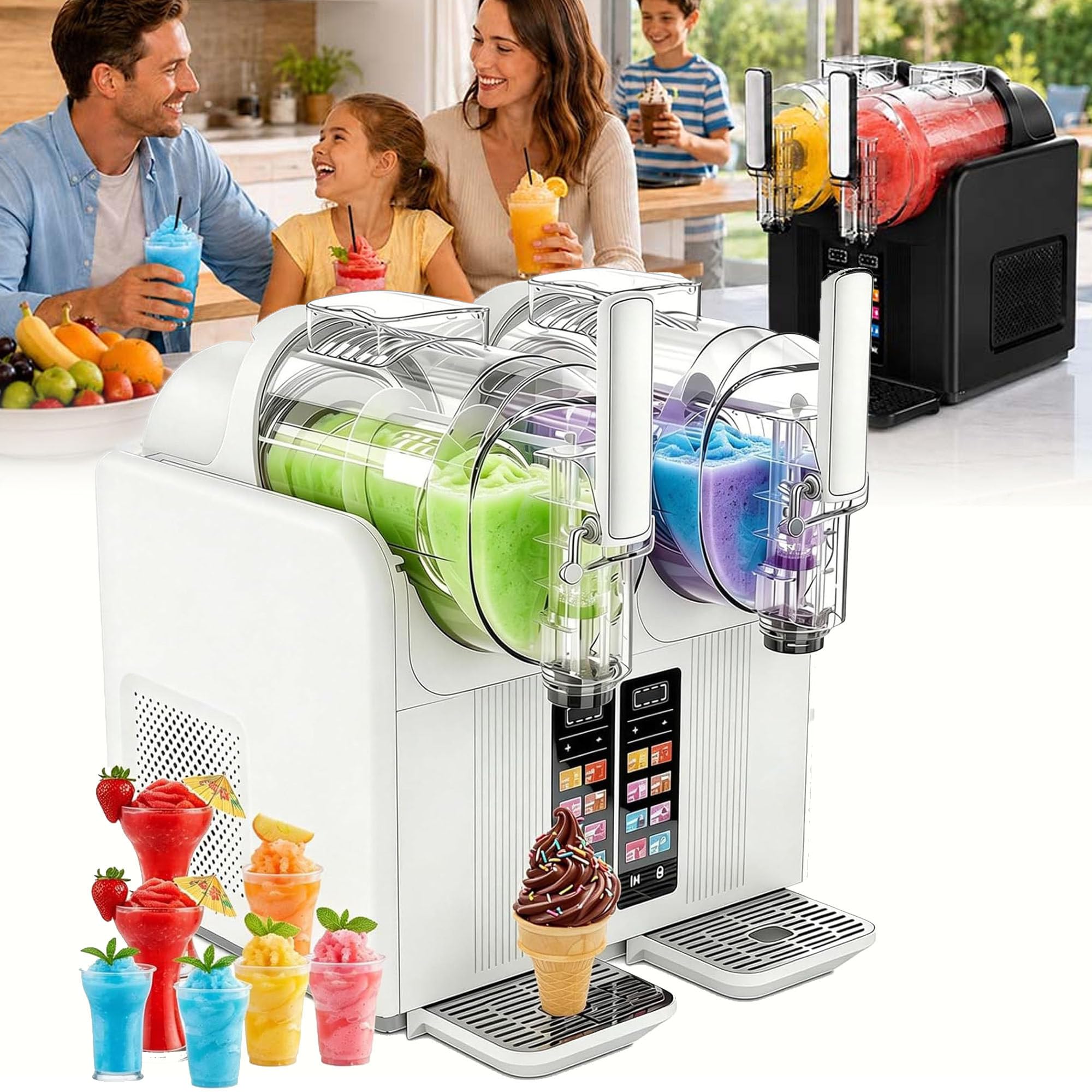 XDLYWUZIQ 2L Slushie Machine,Tank Soft Serve Machine White-DoubleBowl