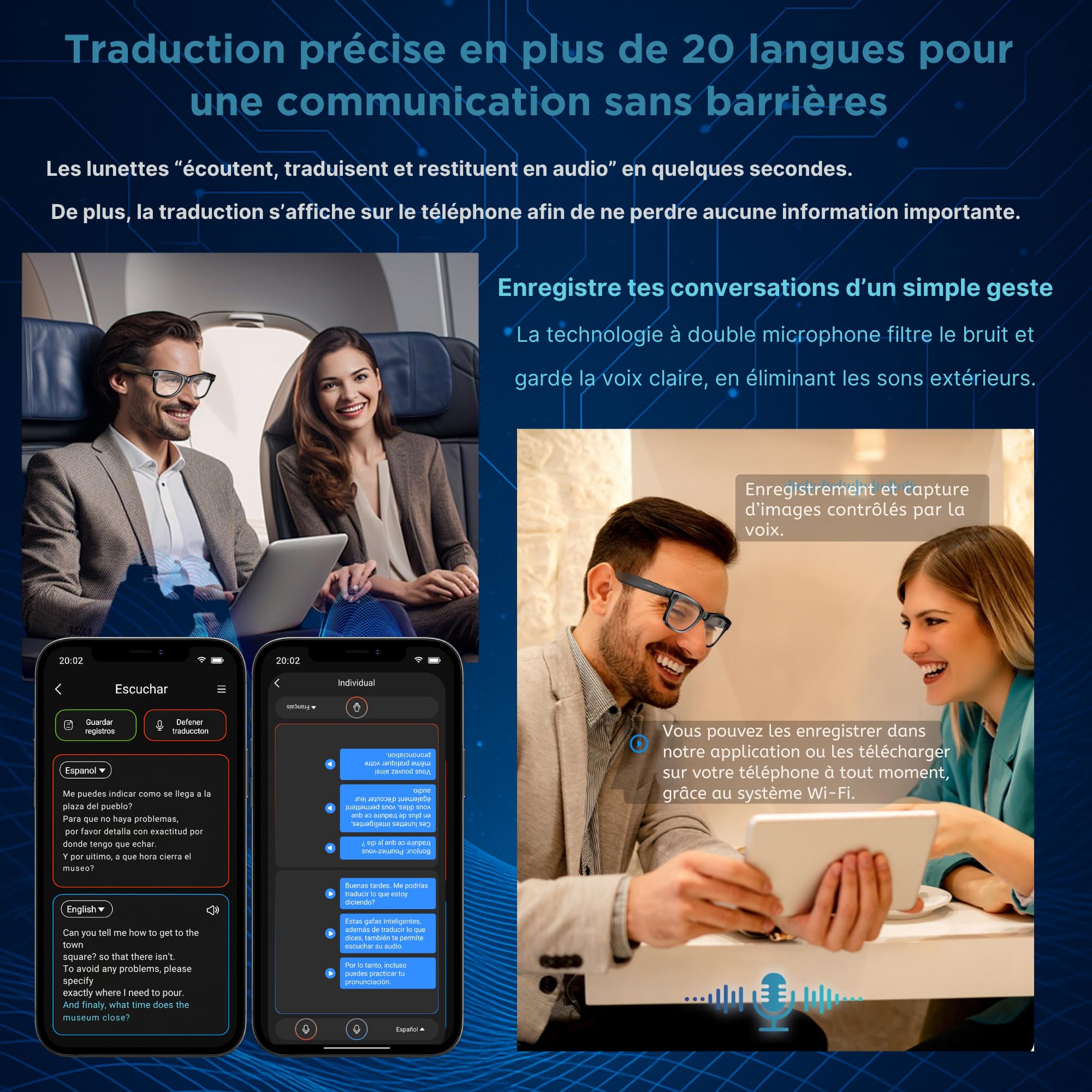 smartia Lunettes intelligentes avec Appareil Photo, modèle 2026, Application en françois, Lunettes Bluetooth Son Hi-FI, IA GPT 5 intégrées par Voix, Lunettes intelligentes photochromiques