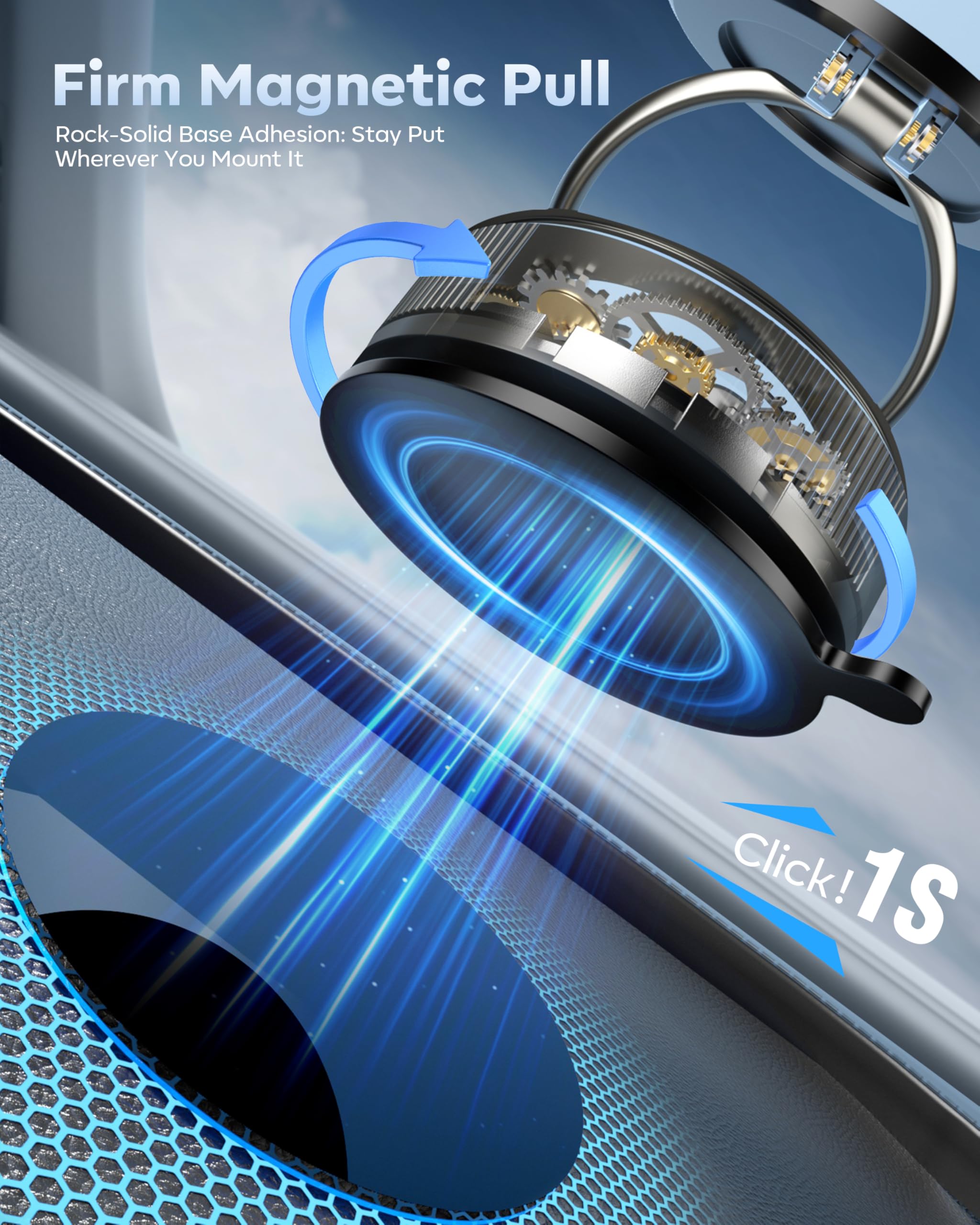 Vacuum Magnetic Phone Holder for Car,2800gf Strong Magnetic Phone Mount,360° Adjustable & Reinforced Suction Cup for Dashboard/Gym/Mirror,Car Phone Holder Compatible with iPhone Android(Black)