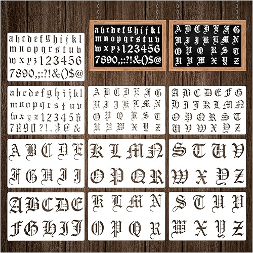 Miniatura 8 de 10 plantillas de plantillas en inglés antiguo de 1 y 2 pulgadas, plantillas de letras góticas reutilizables, plantillas de números de plástico,