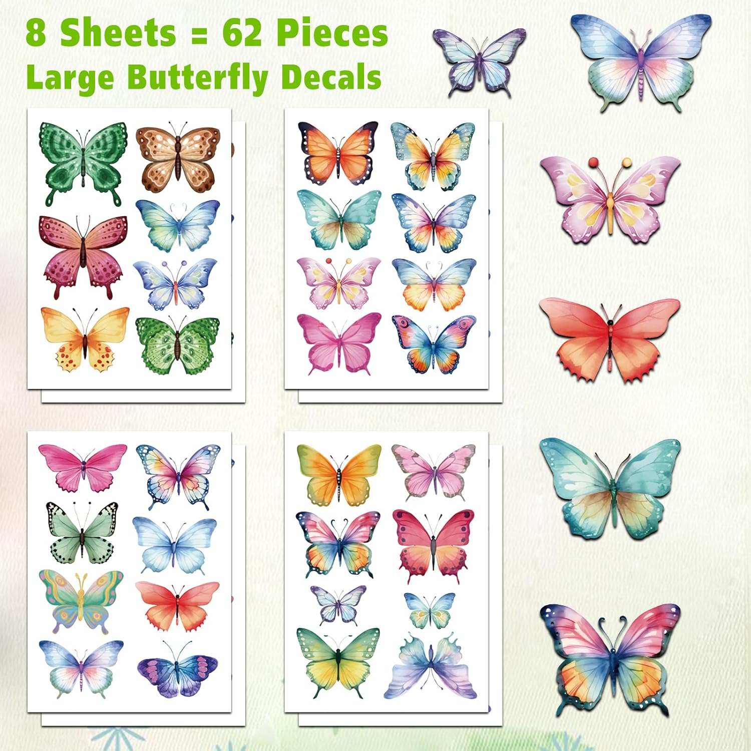 AOWDIAO 62 Large Butterfly Wall Decals - Peel and Stick Vinyl Wall Stickers for Room Decor, Safe for Walls, Repositionable