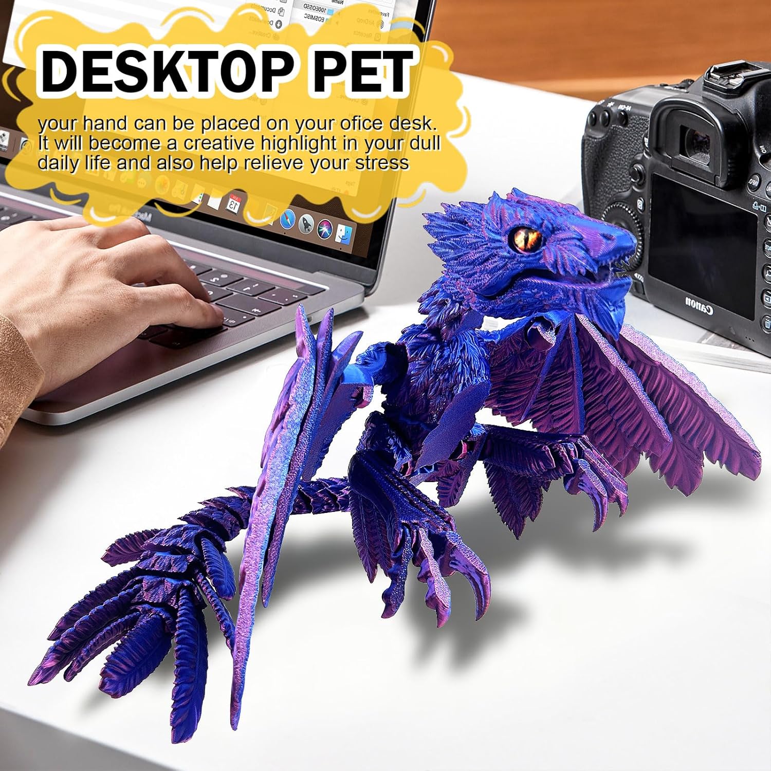 Extra Large Dynamic 3D Printed Dragon Egg with Dragon Inside，Open and Close Mouth with Wings Movable and Eyes, Feathered Wyvern Articulated Crystal Flying Fidget Bird Animals (Laser Purple) - Image 6