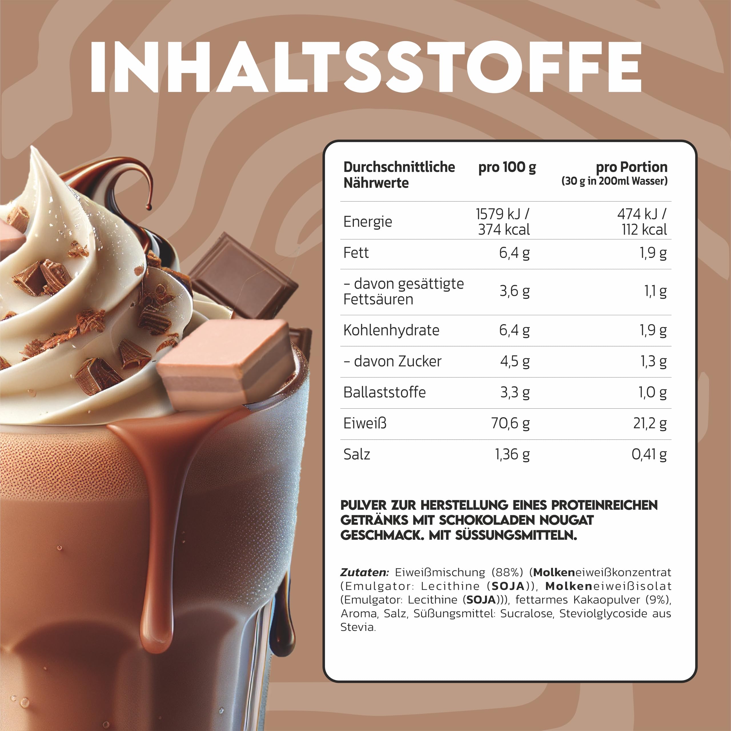 INLEAD - Whey Protein | Hochwertiges Eiweiß für Muskelwachstum und schnelle Regeneration | Ohne Zuckerzusatz - 1000g (Chocolate Nougat)