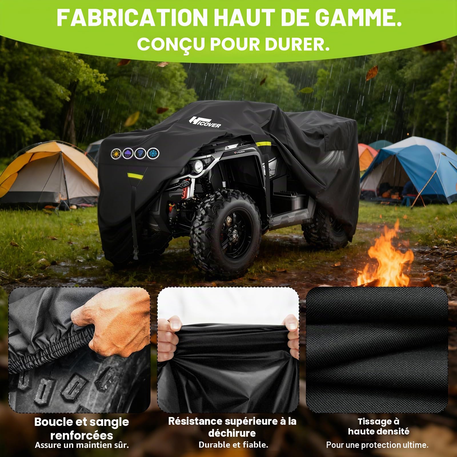 Housse de protection 600D pour ATV étanche robuste remorquable pour quad 4 roues étanche pour extérieur couverture pour quad toutes saisons protection UV pour Polaris Kawasaki Yamaha Suzuki