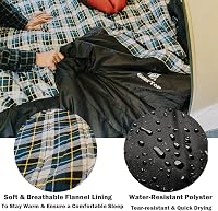 GEERTOP Hálózsák XXL 220x100cm Felnőtt 3-4 Évszak Flanell Bélés Kempingezés Túrázás Outdoor Fekete Kék Kockás 2