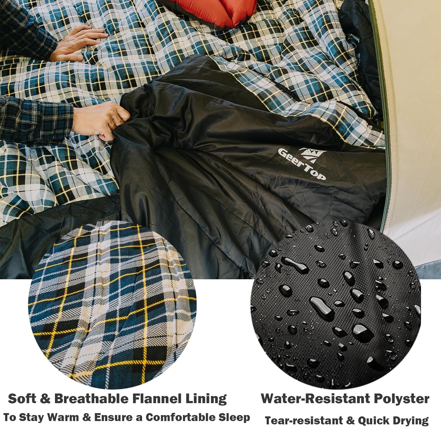 GEERTOP Schlafsack XXL 4 Jahreszeiten Flanell Campingschlafsack Übergröße 220x100cm für Erwachsene Outdoor Rucksackreisen, Wandern