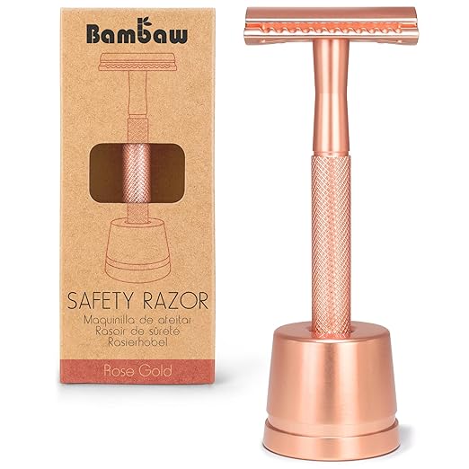 Metal Razor for Women with Safety Razor Stand Rose Gold Women Razor